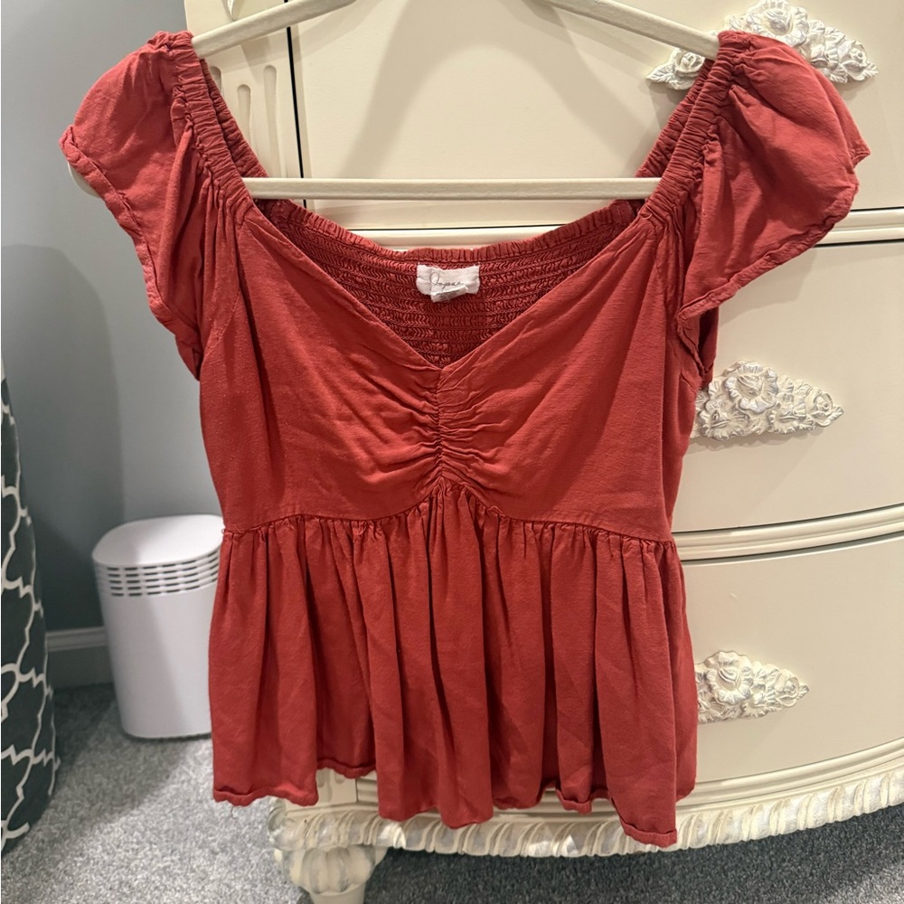 Grace Red Smocked Blouse